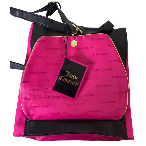 Juicy Couture Backpack Black Pink Bag Expandable Purse Handbag Gold Trim New - Picture 6 of 10